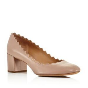 Chloe Beige Lauren Scalloped Block Heel Pumps $550 Retail Size 8.5